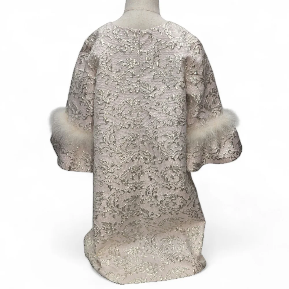Halabaloo Dress Bell Sleeves Faux Fur Light Pink Silver Detail Read Description